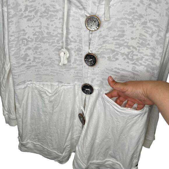 Neon Buddha White Cotton Blend Button up Hoodie with pockets Size Small - Picture 4 of 8